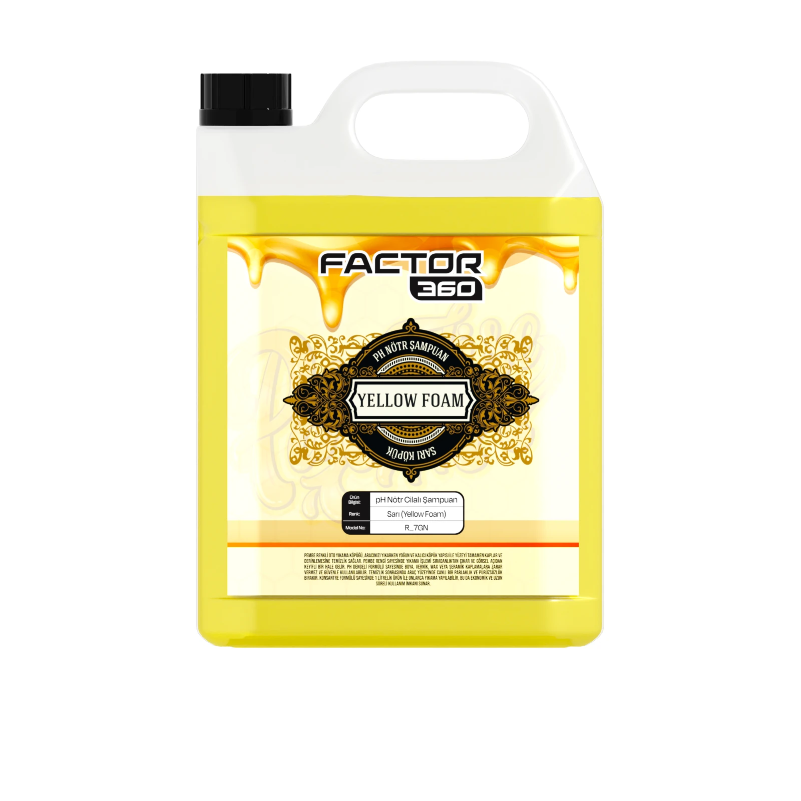 Factor360 Yellow Foam Sarı Renkli Oto Yıkama Köpüğü Oto Şampuan 1:15 Konsantre 5 L